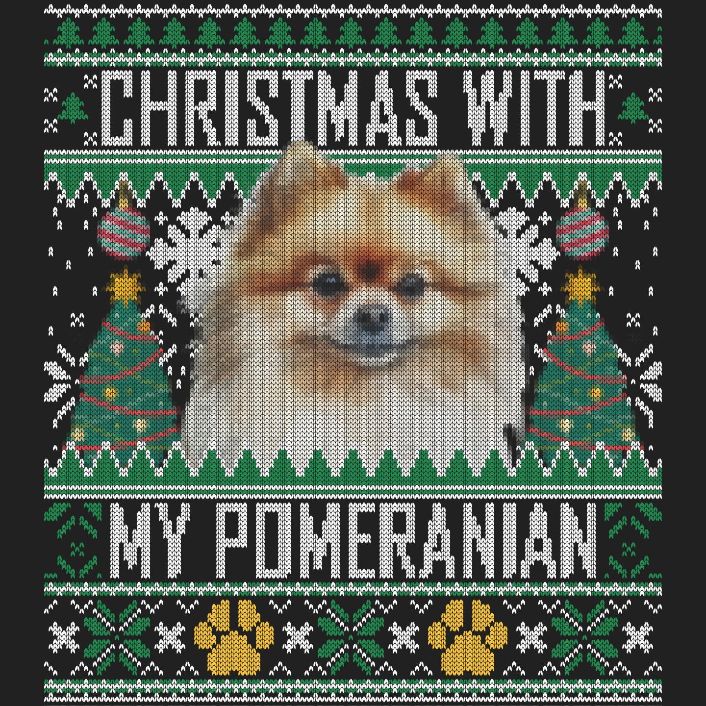 Ugly Sweater Christmas with My Pomeranian - Women's V-Neck Long Sleeve T-Shirt