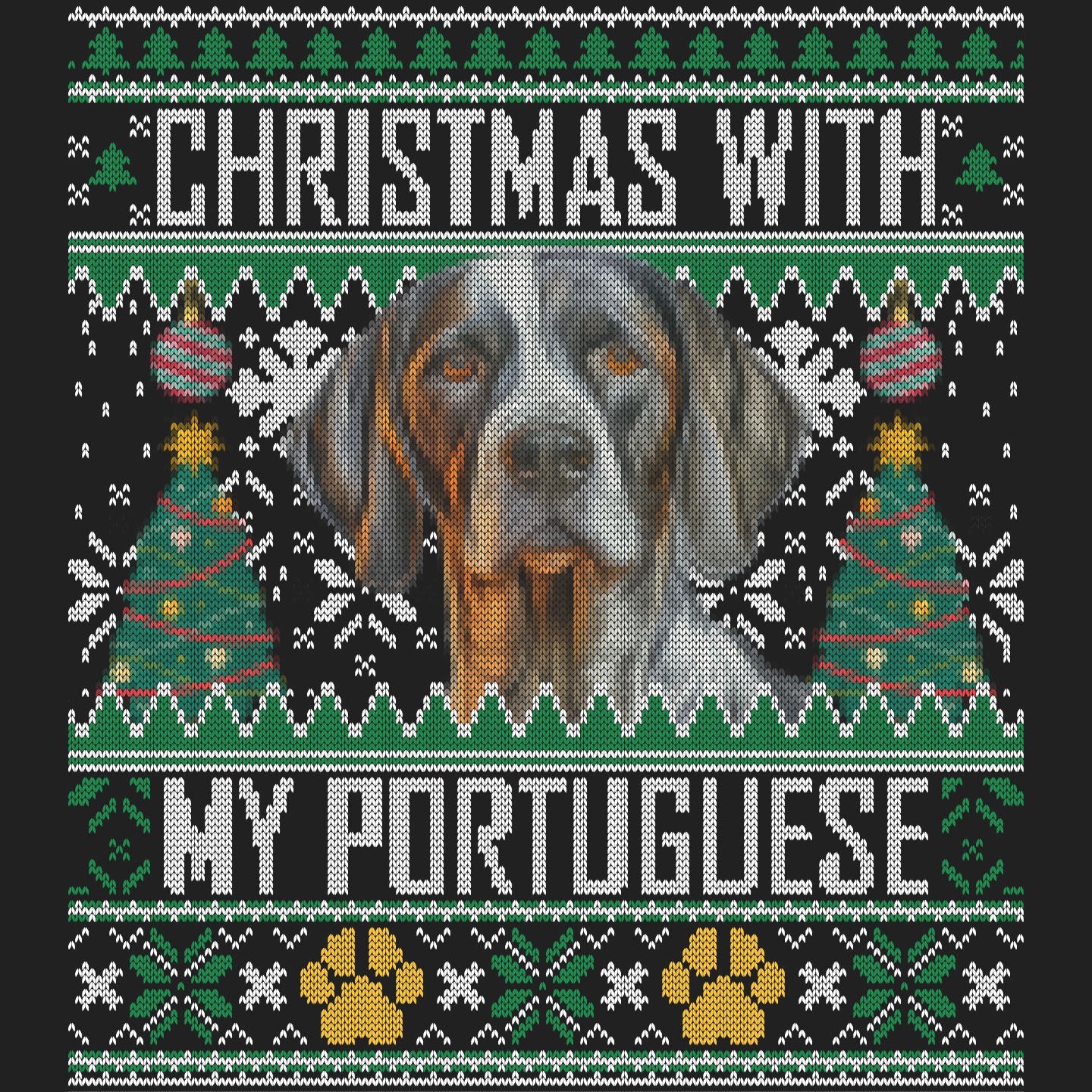 Ugly Sweater Christmas with My Portuguese Pointer - Women's V-Neck Long Sleeve T-Shirt