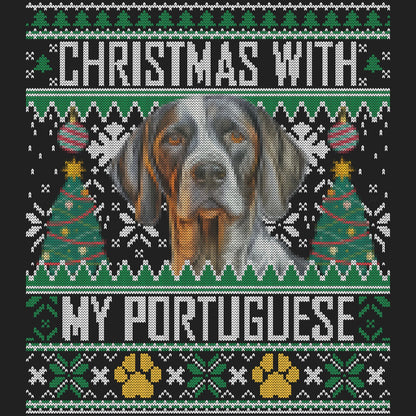 Ugly Sweater Christmas with My Portuguese Pointer - Women's V-Neck Long Sleeve T-Shirt