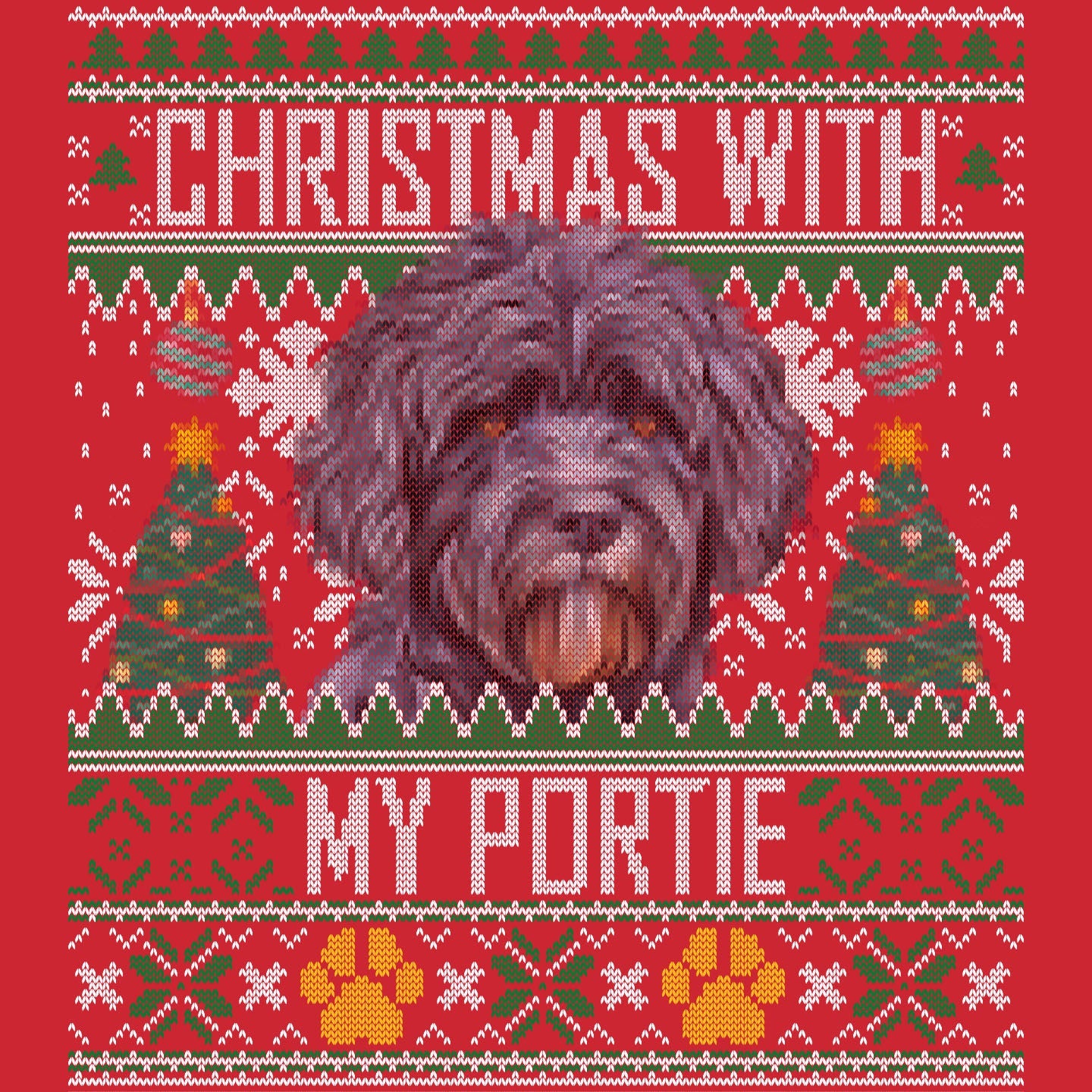 Ugly Sweater Christmas with My Portuguese Water Dog - Adult Unisex Long Sleeve T-Shirt