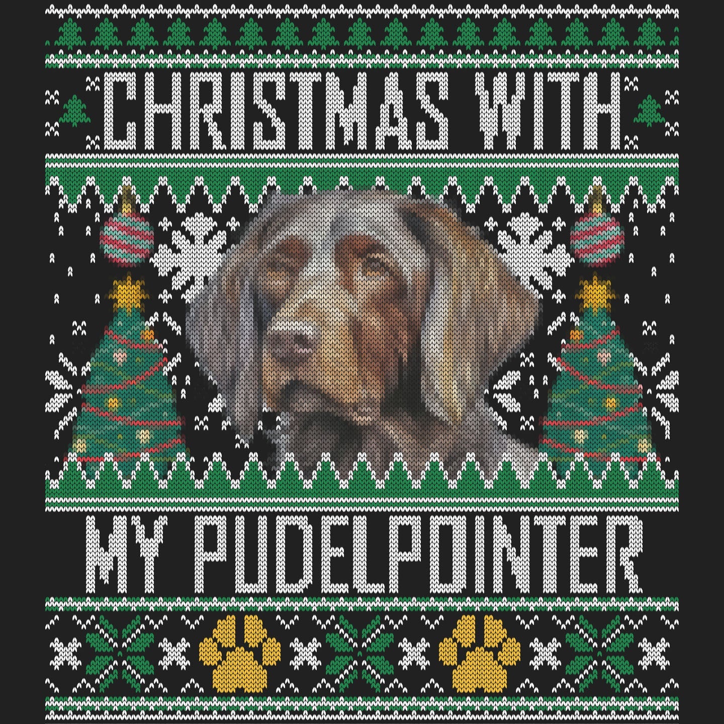 Ugly Sweater Christmas with My Pudelpointer - Women's V-Neck Long Sleeve T-Shirt