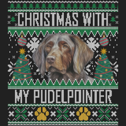 Ugly Sweater Christmas with My Pudelpointer - Women's V-Neck Long Sleeve T-Shirt