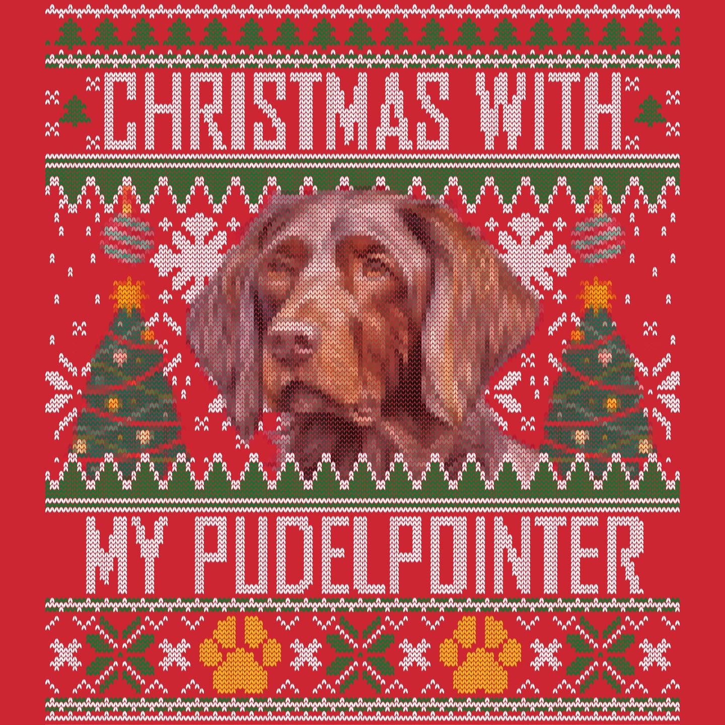 Ugly Sweater Christmas with My Pudelpointer - Adult Unisex Long Sleeve T-Shirt