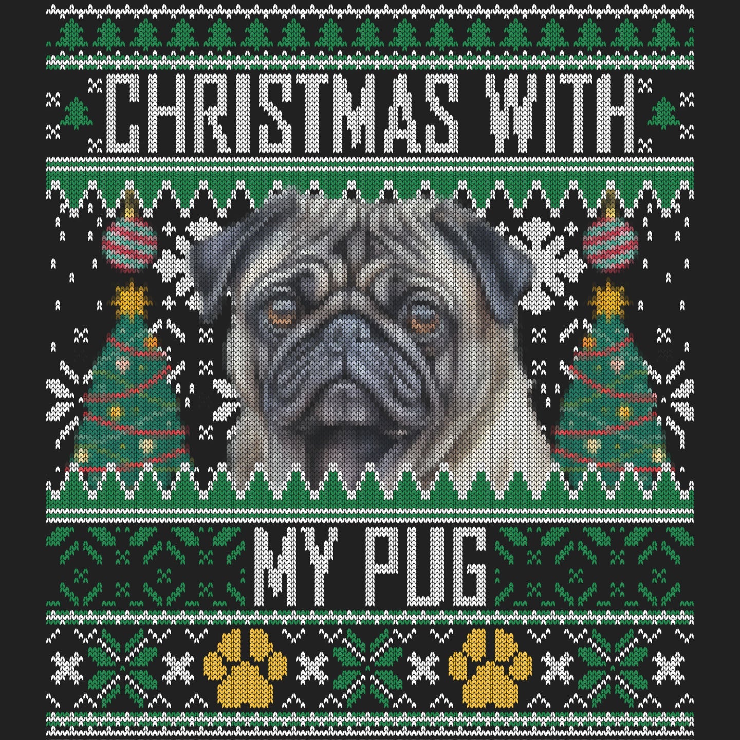 Ugly Sweater Christmas with My Pug - Women's V-Neck Long Sleeve T-Shirt