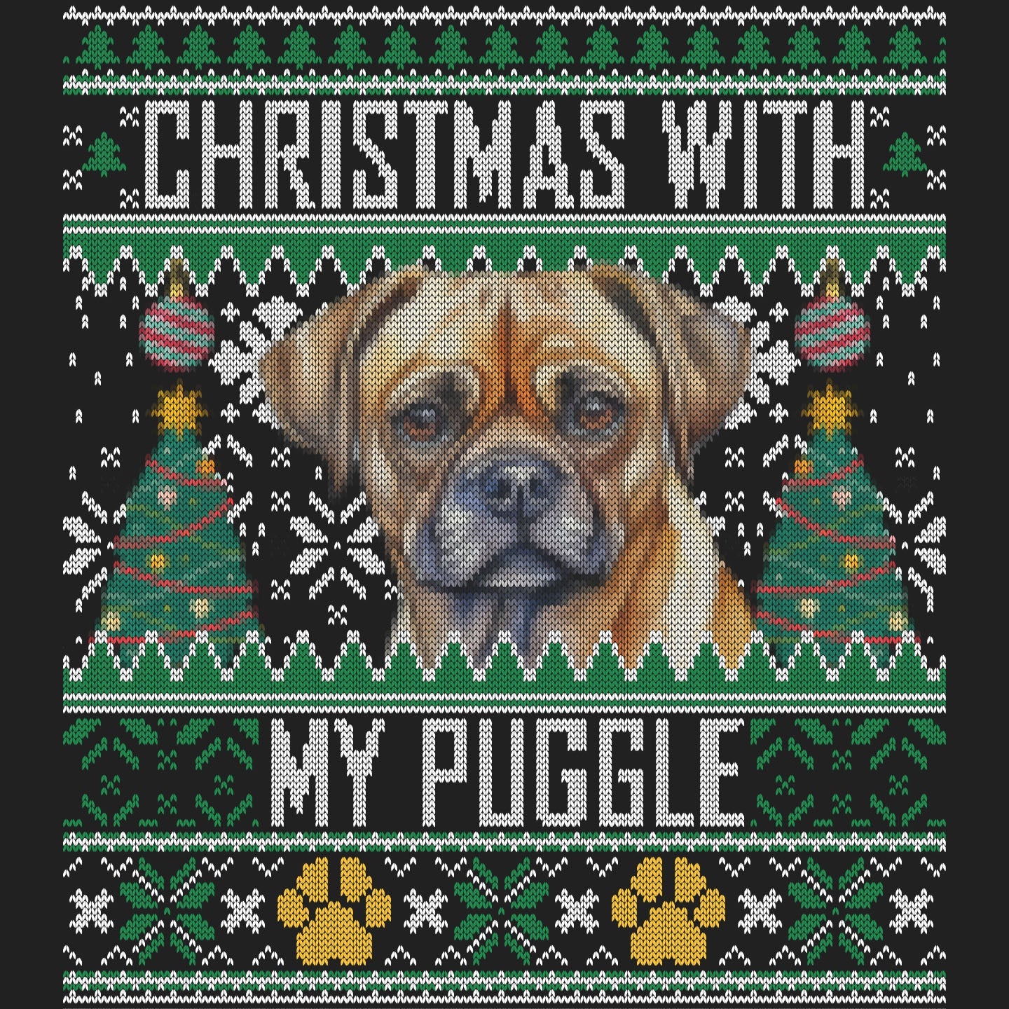 Ugly Sweater Christmas with My Puggle - Women's V-Neck Long Sleeve T-Shirt