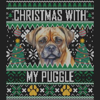 Ugly Sweater Christmas with My Puggle - Women's V-Neck Long Sleeve T-Shirt