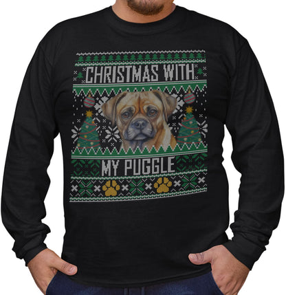 Ugly Sweater Christmas with My Puggle - Adult Unisex Long Sleeve T-Shirt