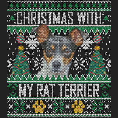 Ugly Sweater Christmas with My Rat Terrier - Women's V-Neck Long Sleeve T-Shirt