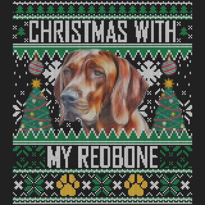 Ugly Sweater Christmas with My Redbone Coonhound - Women's V-Neck Long Sleeve T-Shirt