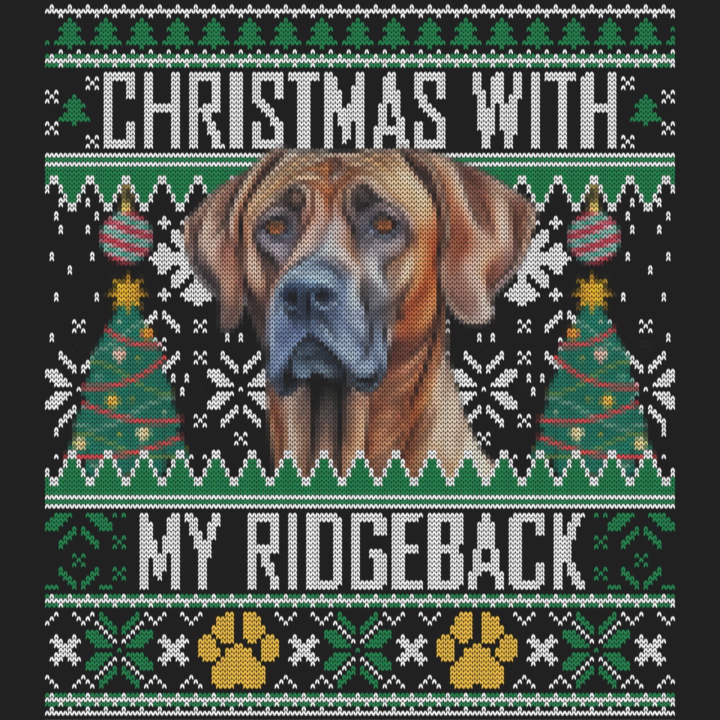 Ugly Sweater Christmas with My Rhodesian Ridgeback - Women's V-Neck Long Sleeve T-Shirt