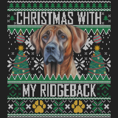Ugly Sweater Christmas with My Rhodesian Ridgeback - Women's V-Neck Long Sleeve T-Shirt
