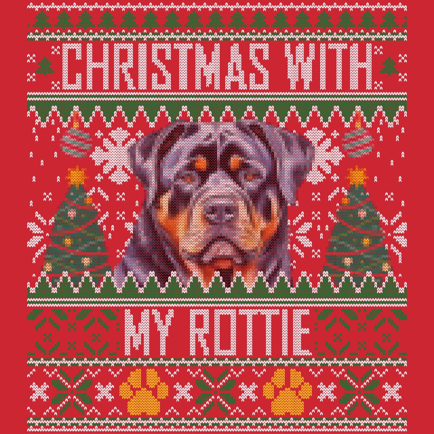 Ugly Sweater Christmas with My Rottweiler - Adult Unisex Long Sleeve T-Shirt