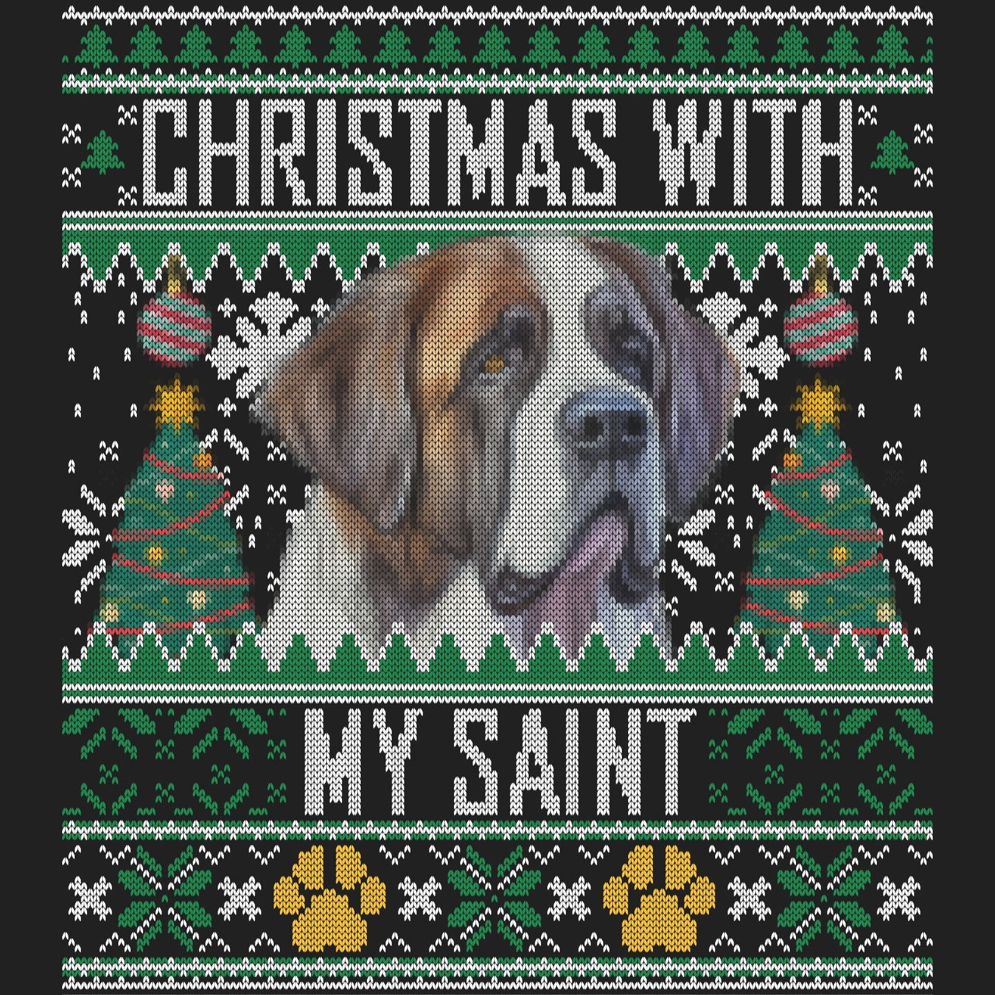 Ugly Sweater Christmas with My Saint Bernard - Women's V-Neck Long Sleeve T-Shirt