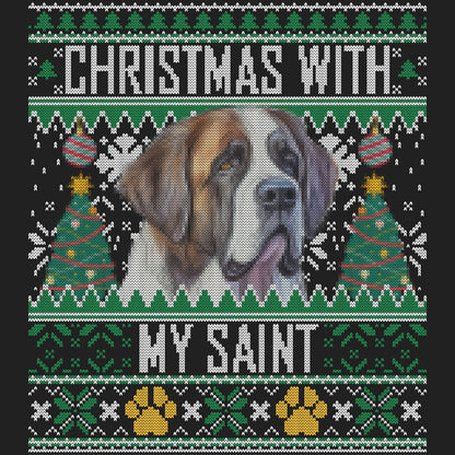Ugly Sweater Christmas with My Saint Bernard - Women's V-Neck Long Sleeve T-Shirt