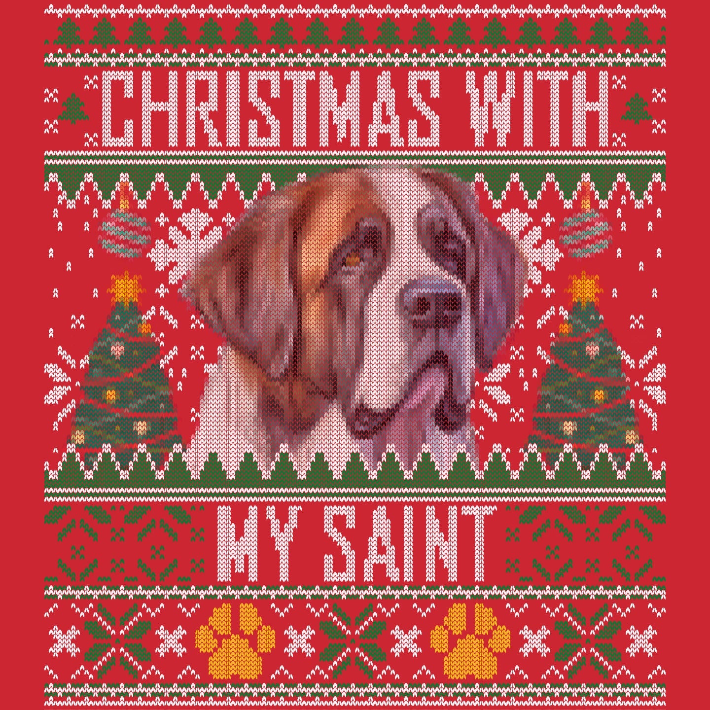 Ugly Sweater Christmas with My Saint Bernard - Adult Unisex Long Sleeve T-Shirt