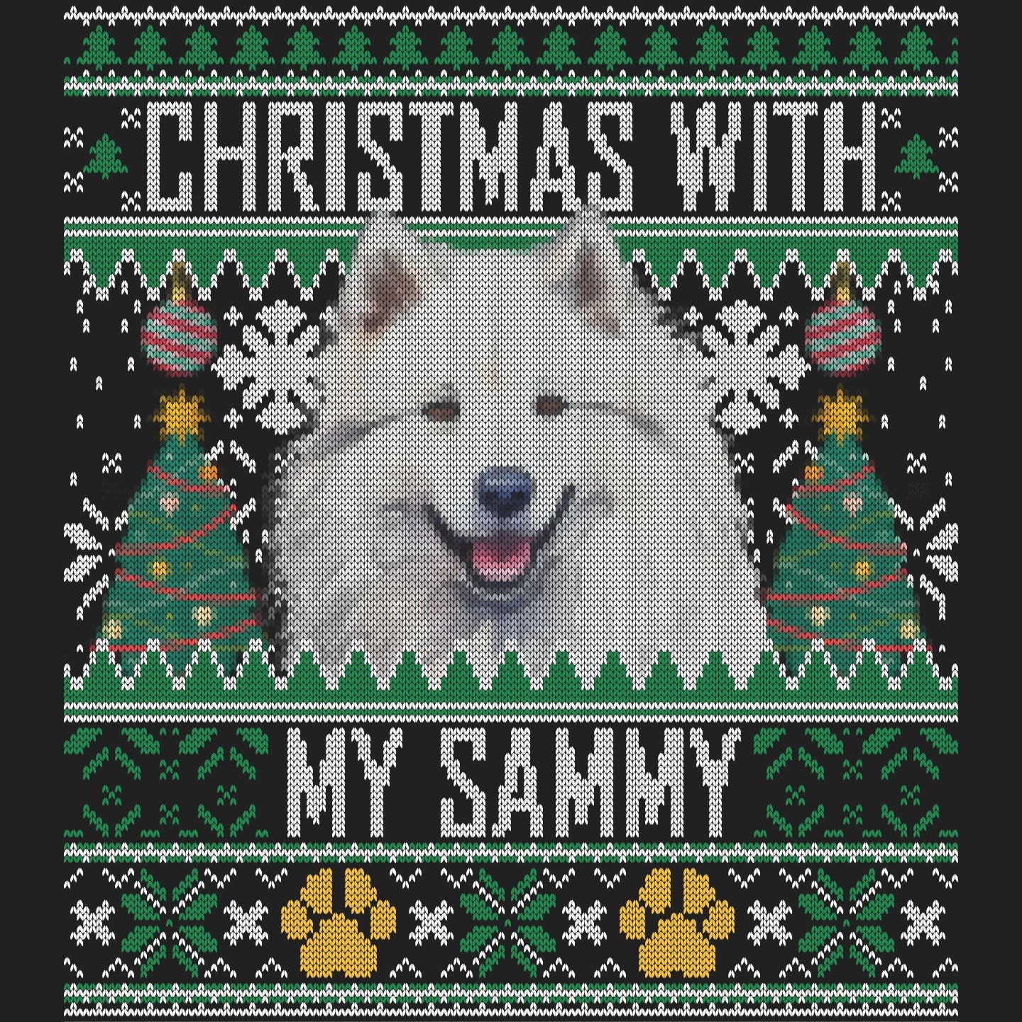 Ugly Sweater Christmas with My Samoyed - Women's V-Neck Long Sleeve T-Shirt