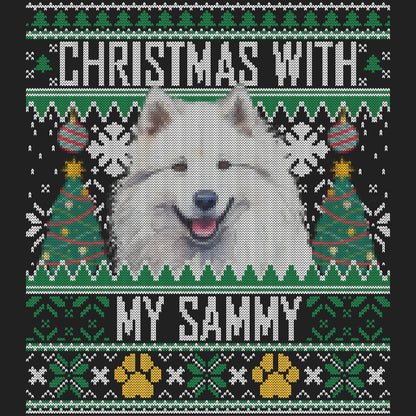 Ugly Sweater Christmas with My Samoyed - Women's V-Neck Long Sleeve T-Shirt