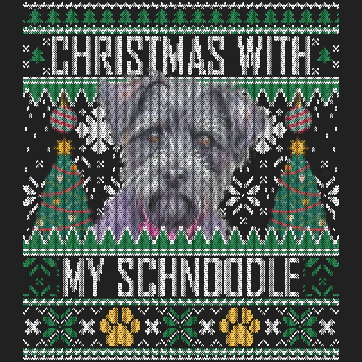 Ugly Sweater Christmas with My Schnoodle - Women's V-Neck Long Sleeve T-Shirt