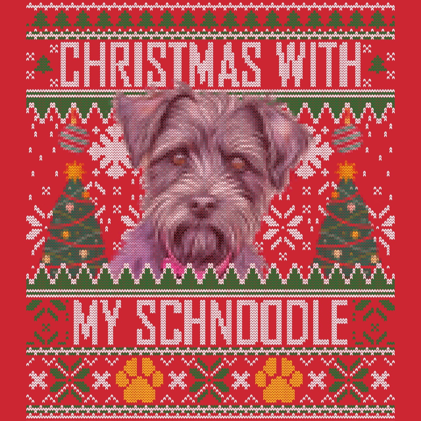 Ugly Sweater Christmas with My Schnoodle - Adult Unisex Long Sleeve T-Shirt