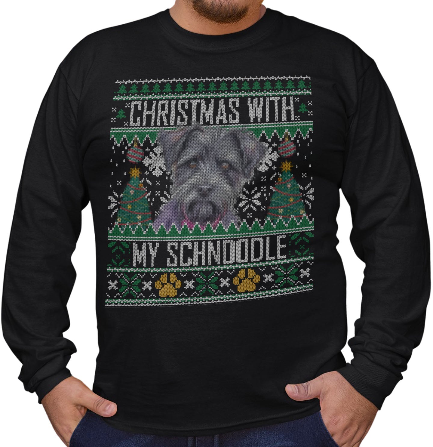 Ugly Sweater Christmas with My Schnoodle - Adult Unisex Long Sleeve T-Shirt