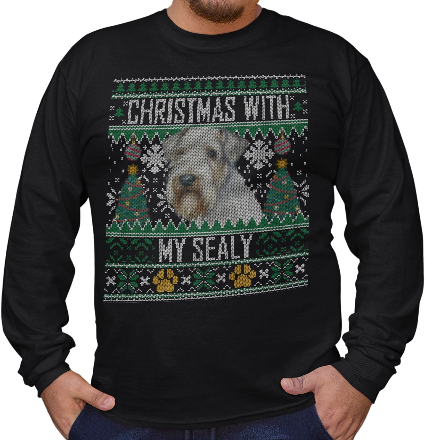 Ugly Sweater Christmas with My Sealyham Terrier - Adult Unisex Long Sleeve T-Shirt