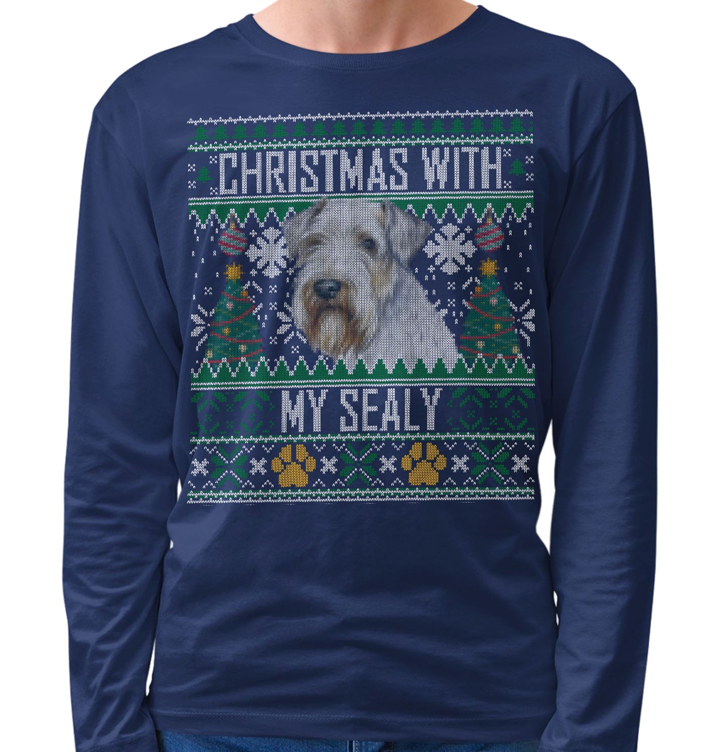Ugly Sweater Christmas with My Sealyham Terrier - Adult Unisex Long Sleeve T-Shirt