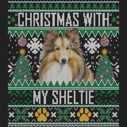 Ugly Sweater Christmas with My Shetland Sheepdog - Women's V-Neck Long Sleeve T-Shirt