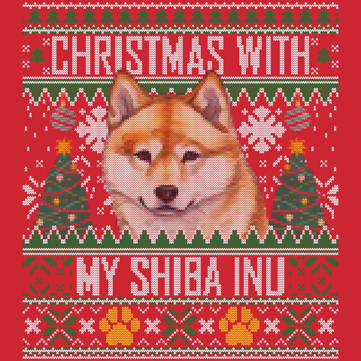 Ugly Sweater Christmas with My Shiba Inu - Adult Unisex Long Sleeve T-Shirt