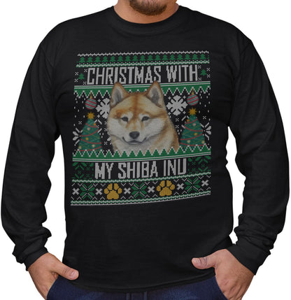 Ugly Sweater Christmas with My Shiba Inu - Adult Unisex Long Sleeve T-Shirt