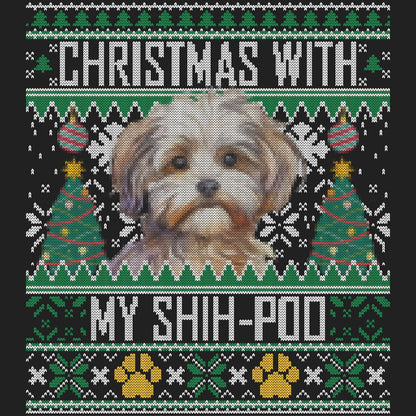 Ugly Sweater Christmas with My Shih Poo - Women's V-Neck Long Sleeve T-Shirt