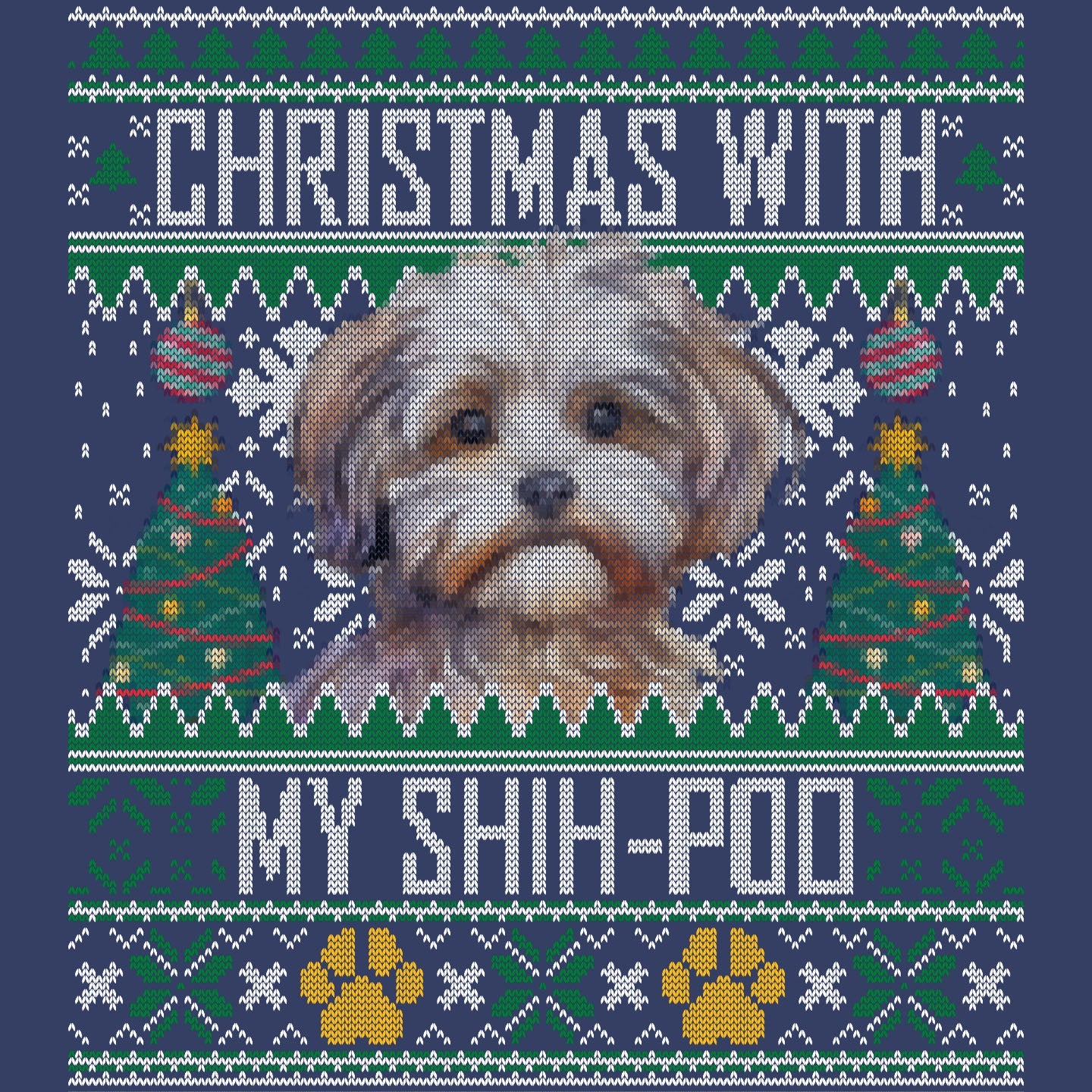 Ugly Sweater Christmas with My Shih Poo - Adult Unisex Crewneck Sweatshirt