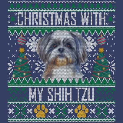 Ugly Sweater Christmas with My Shih Tzu - Adult Unisex Crewneck Sweatshirt