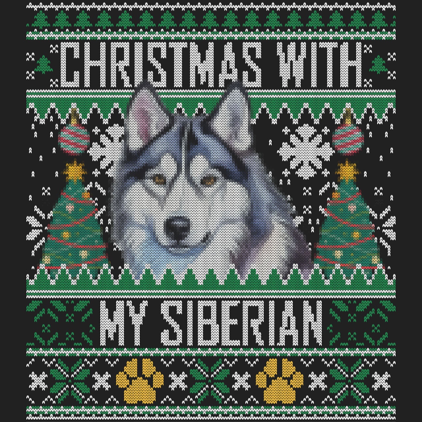Ugly Sweater Christmas with My Siberian Husky - Women's V-Neck Long Sleeve T-Shirt
