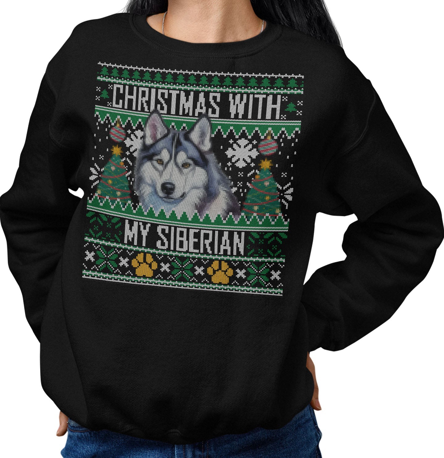 Ugly Sweater Christmas with My Siberian Husky - Adult Unisex Crewneck Sweatshirt