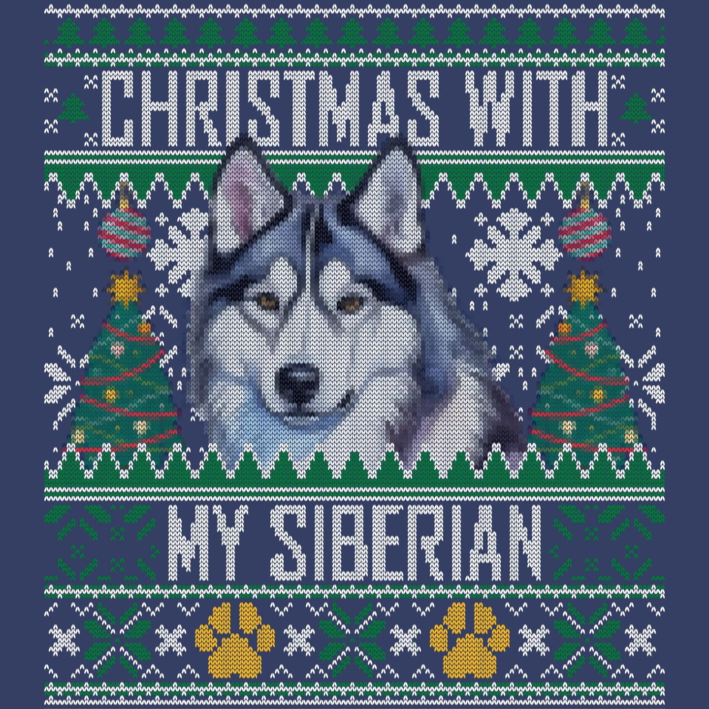 Ugly Sweater Christmas with My Siberian Husky - Adult Unisex Crewneck Sweatshirt