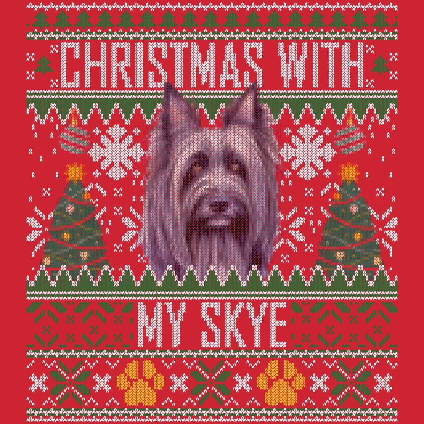 Ugly Sweater Christmas with My Skye Terrier - Adult Unisex Long Sleeve T-Shirt
