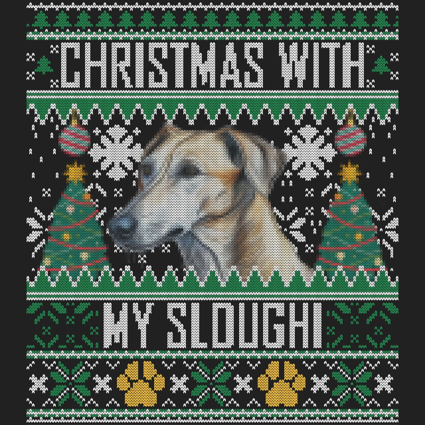 Ugly Sweater Christmas with My Sloughi - Women's V-Neck Long Sleeve T-Shirt