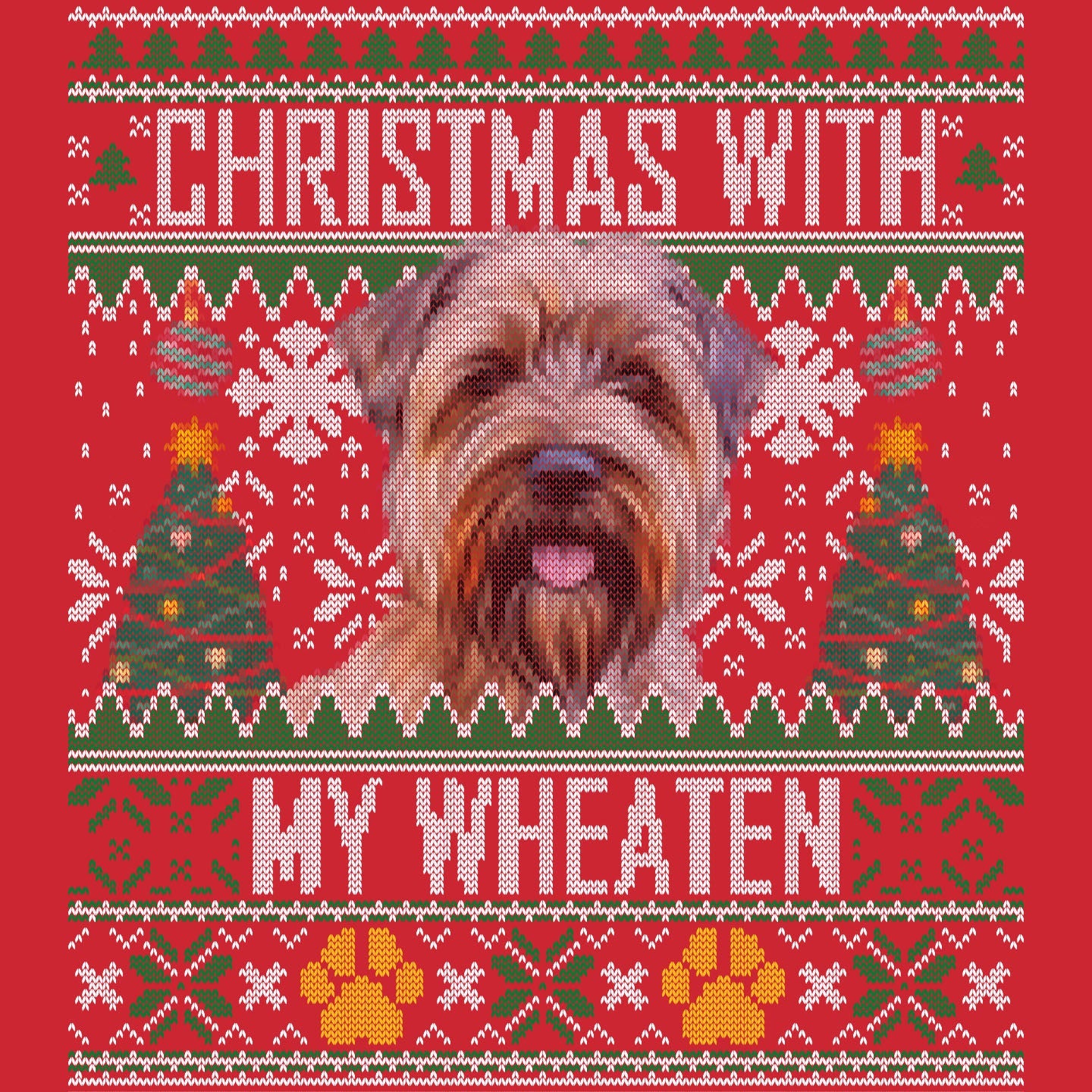 Ugly Sweater Christmas with My Soft Coated Wheaten Terrier - Adult Unisex Long Sleeve T-Shirt