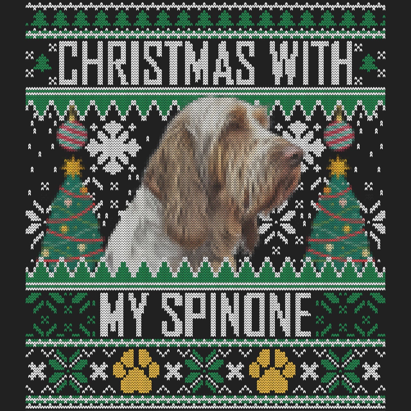 Ugly Sweater Christmas with My Spinone Italiano - Women's V-Neck Long Sleeve T-Shirt