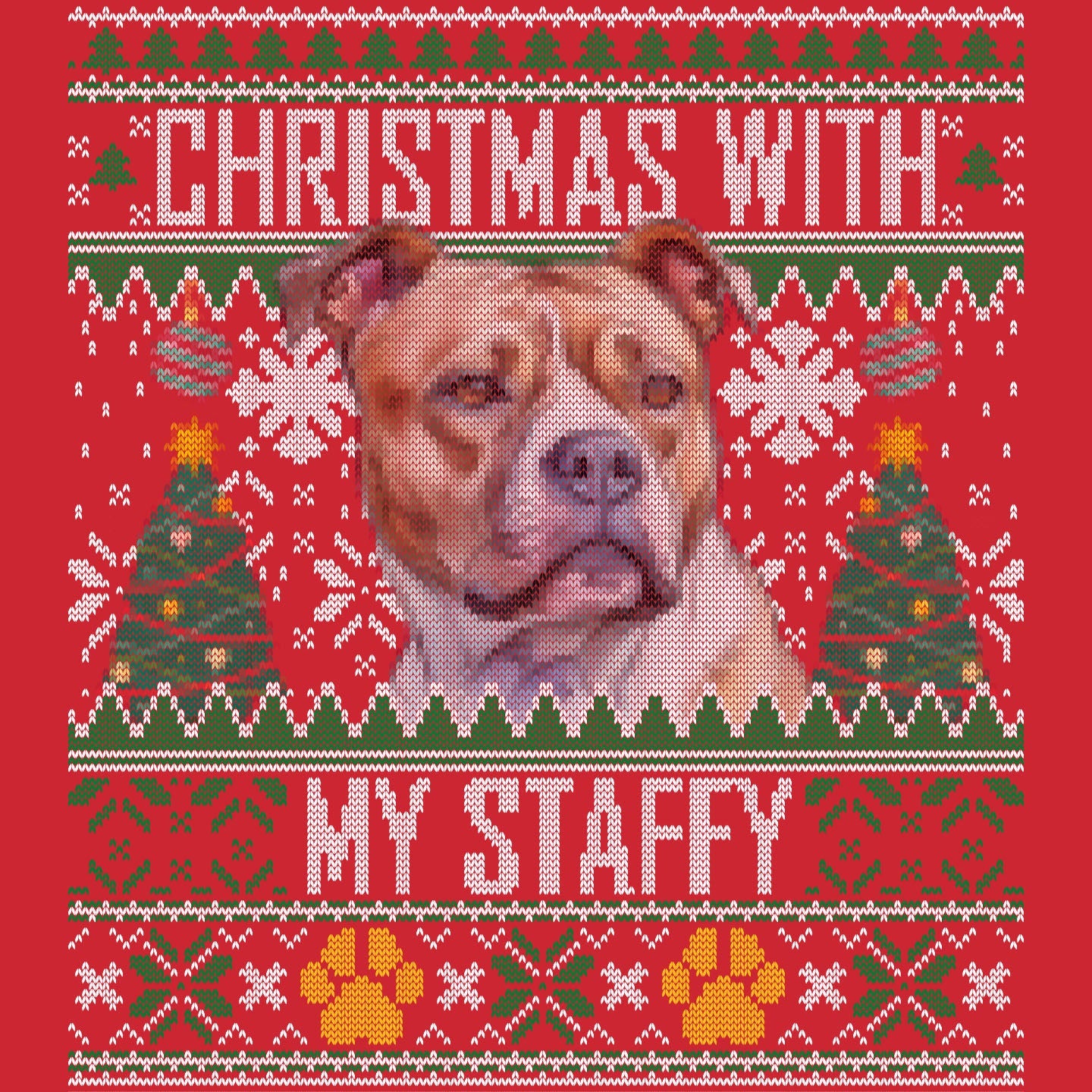 Ugly Sweater Christmas with My Staffordshire Bull Terrier - Adult Unisex Long Sleeve T-Shirt
