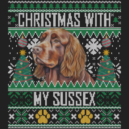 Ugly Sweater Christmas with My Sussex Spaniel - Women's V-Neck Long Sleeve T-Shirt