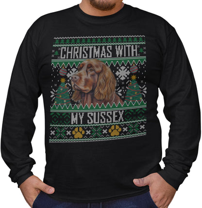 Ugly Sweater Christmas with My Sussex Spaniel - Adult Unisex Long Sleeve T-Shirt