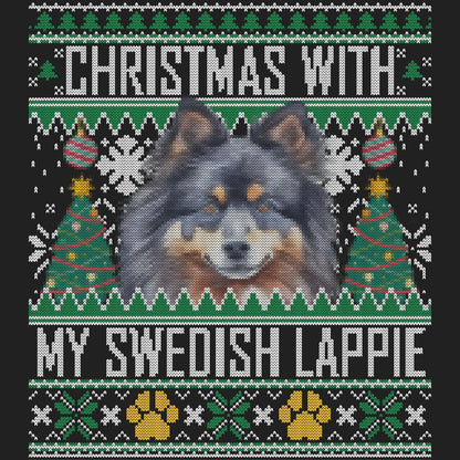 Ugly Sweater Christmas with My Swedish Lapphund - Women's V-Neck Long Sleeve T-Shirt