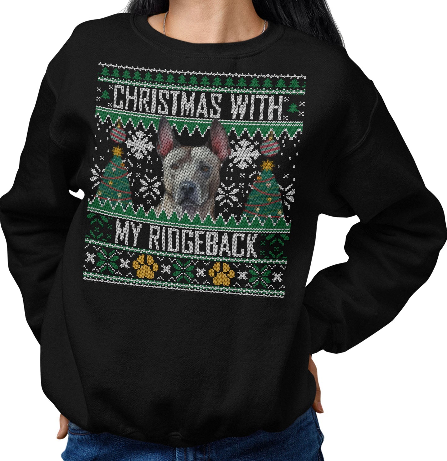 Ugly Sweater Christmas with My Thai Ridgeback - Adult Unisex Crewneck Sweatshirt