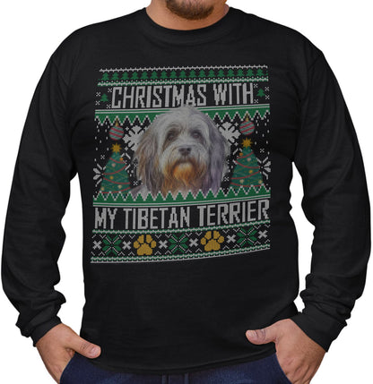 Ugly Sweater Christmas with My Tibetan Terrier - Adult Unisex Long Sleeve T-Shirt