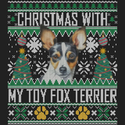 Ugly Sweater Christmas with My Toy Fox Terrier - Women's V-Neck Long Sleeve T-Shirt