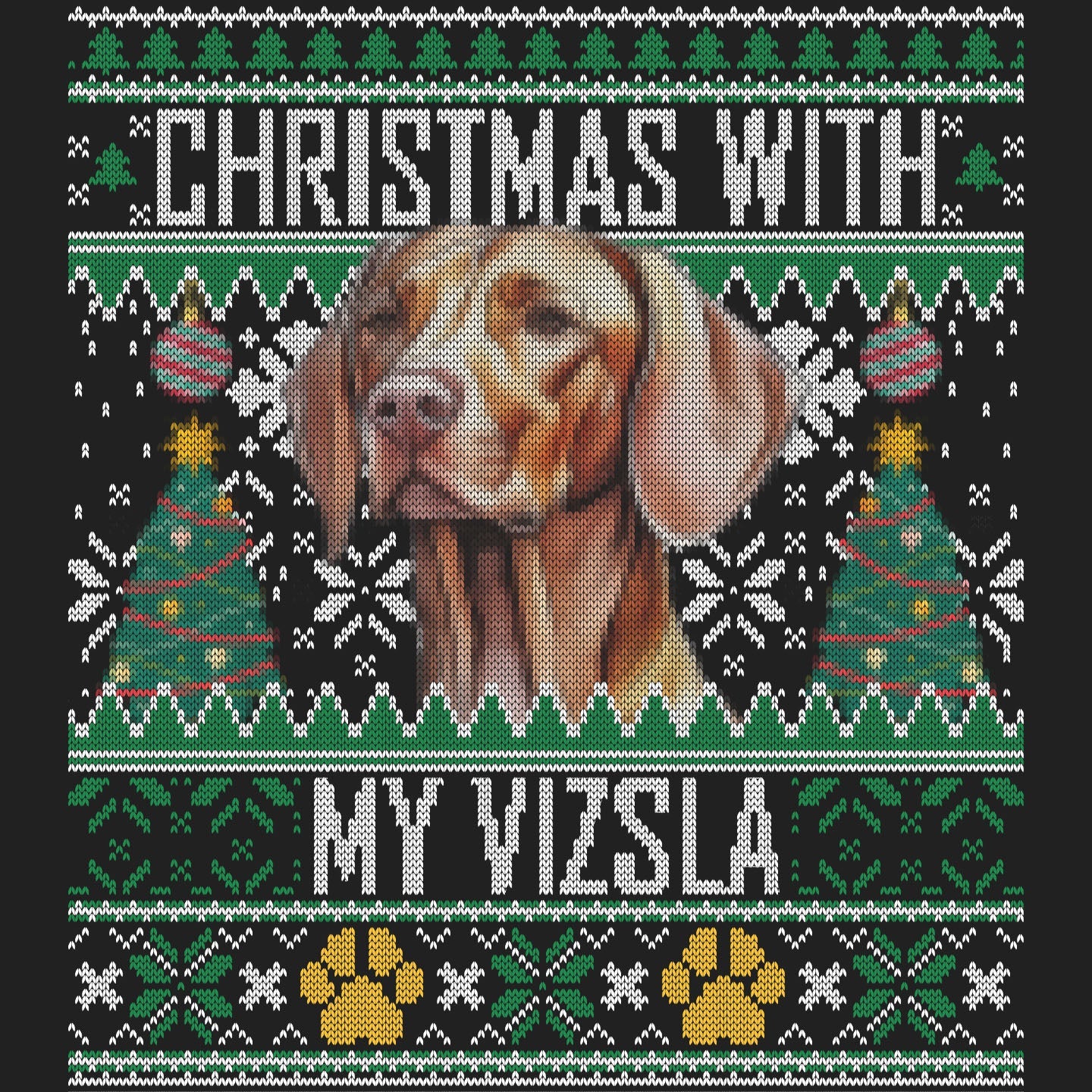 Ugly Sweater Christmas with My Vizsla - Women's V-Neck Long Sleeve T-Shirt