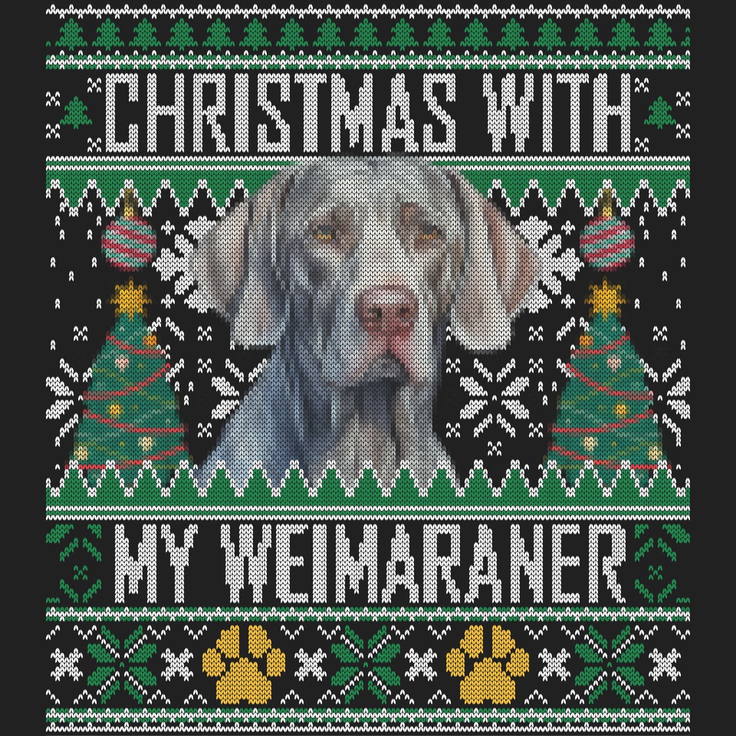 Ugly Sweater Christmas with My Weimaraner - Women's V-Neck Long Sleeve T-Shirt