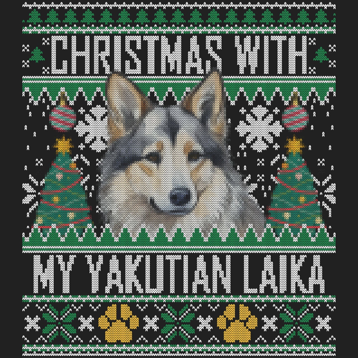 Ugly Sweater Christmas with My Yakutian Laika - Women's V-Neck Long Sleeve T-Shirt