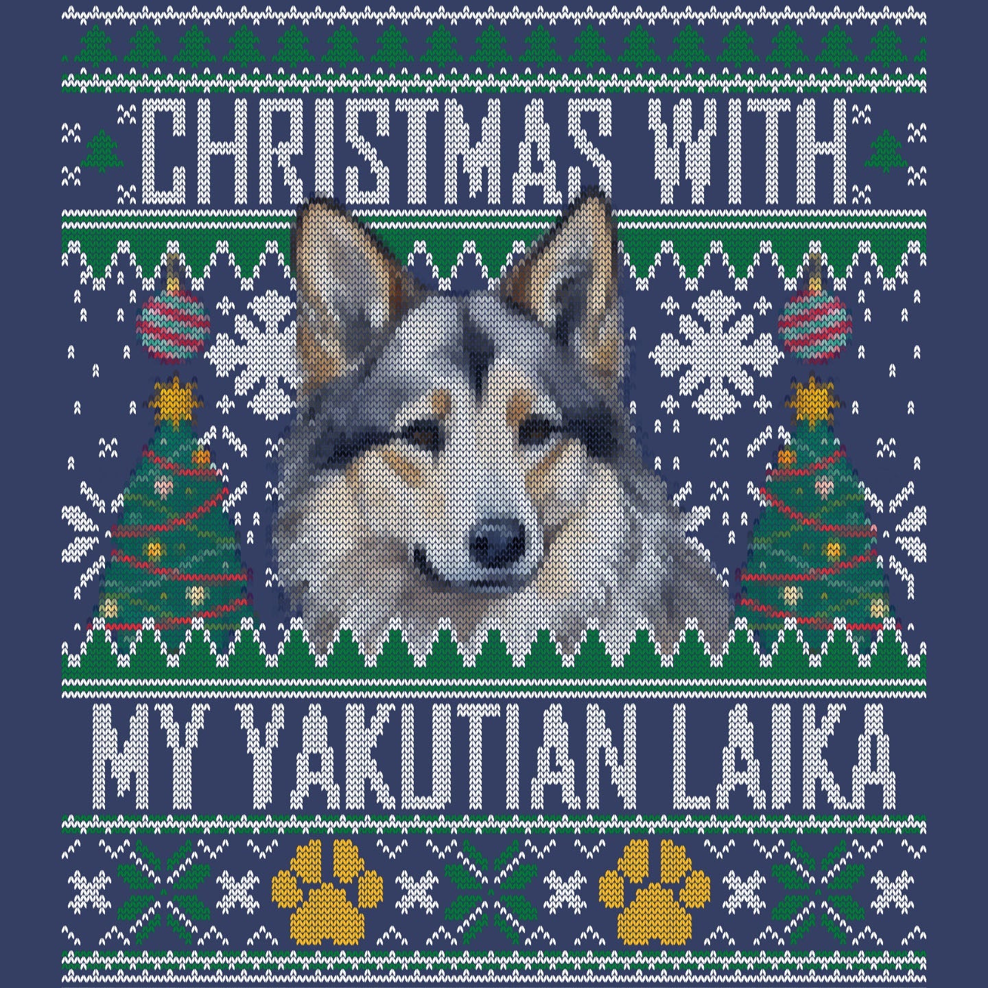 Ugly Sweater Christmas with My Yakutian Laika - Adult Unisex Crewneck Sweatshirt